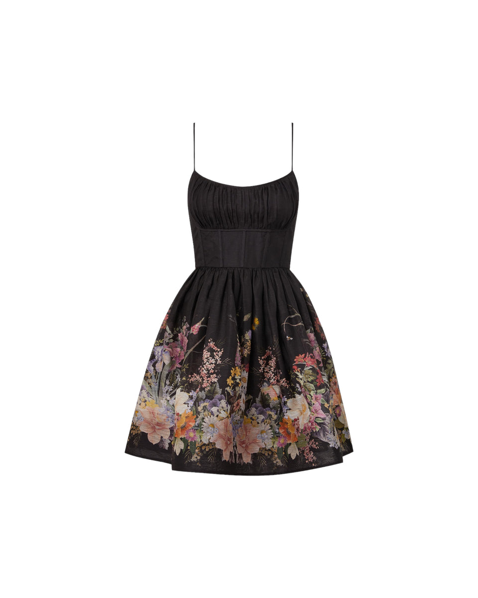 ZIMMERMANN NATURAL RUCHED DRESS BLACK WILD FLOWERS mania k webshop