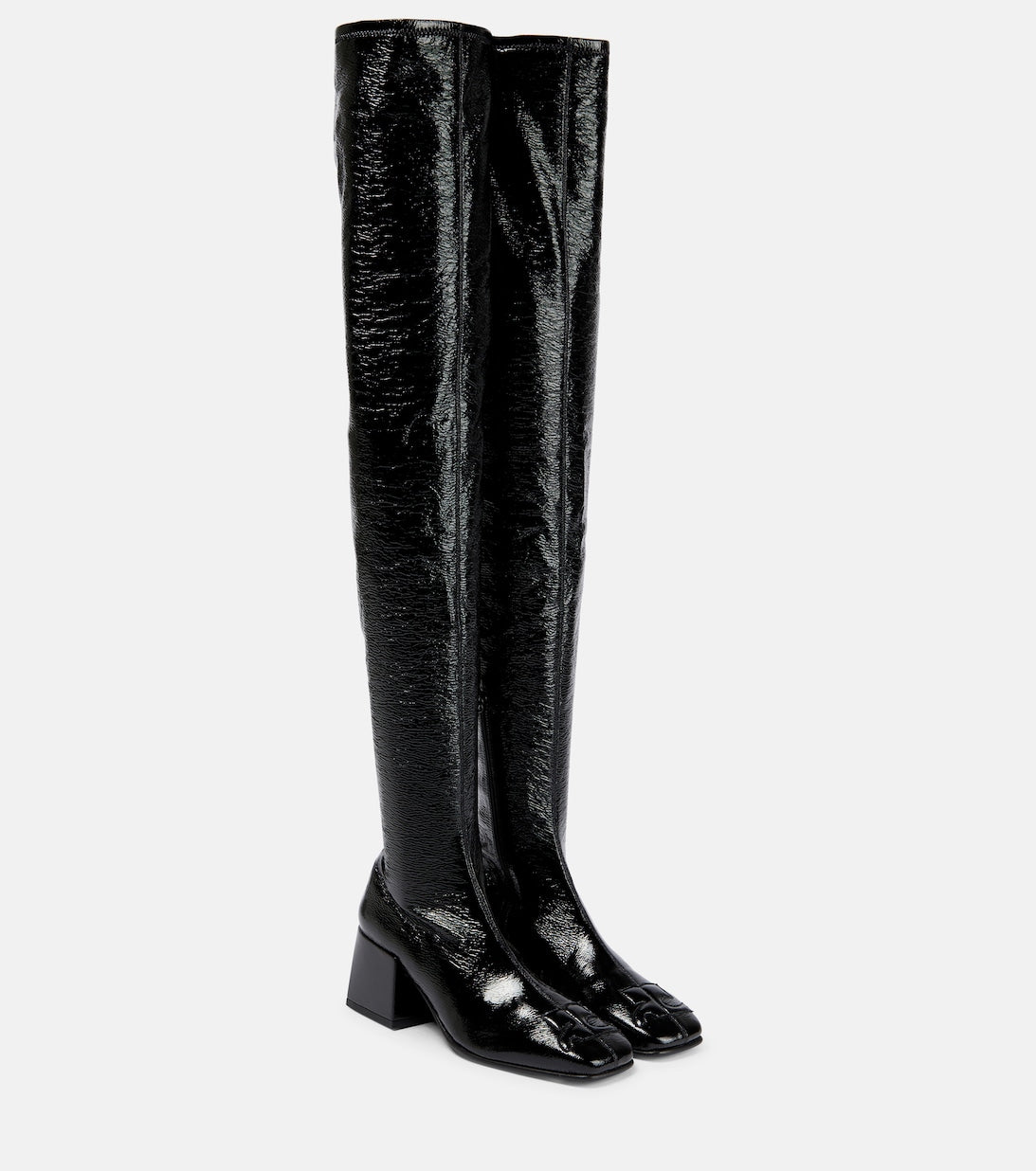 Black vinyl on sale knee high boots