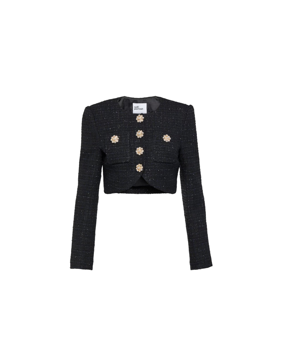 SELF-PORTRAIT CROPPED BOUCLE JACKET BLACK – mania-k webshop