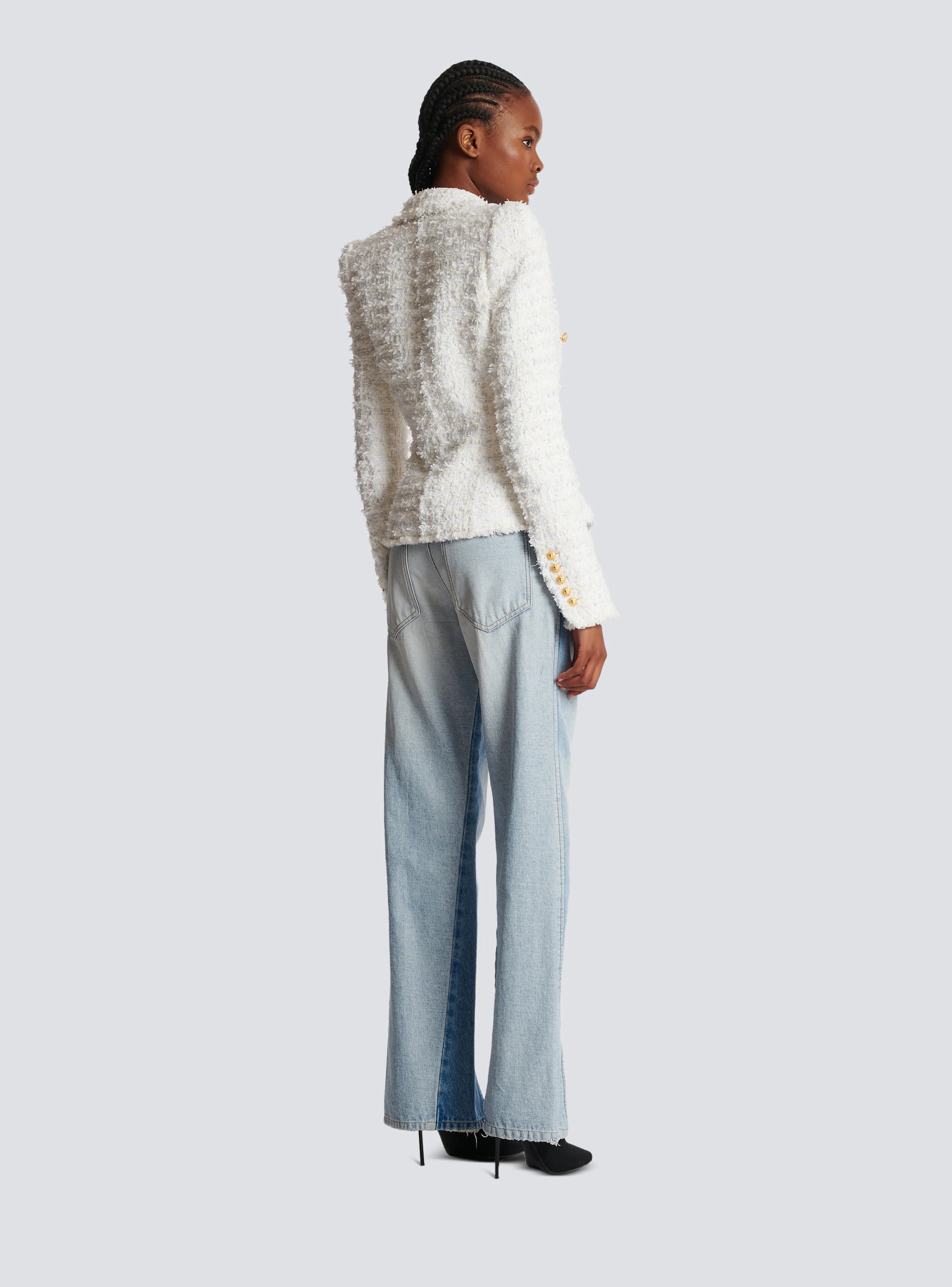 BALMAIN TWEED RUFFLED BLAZER WHITE – mania-k webshop