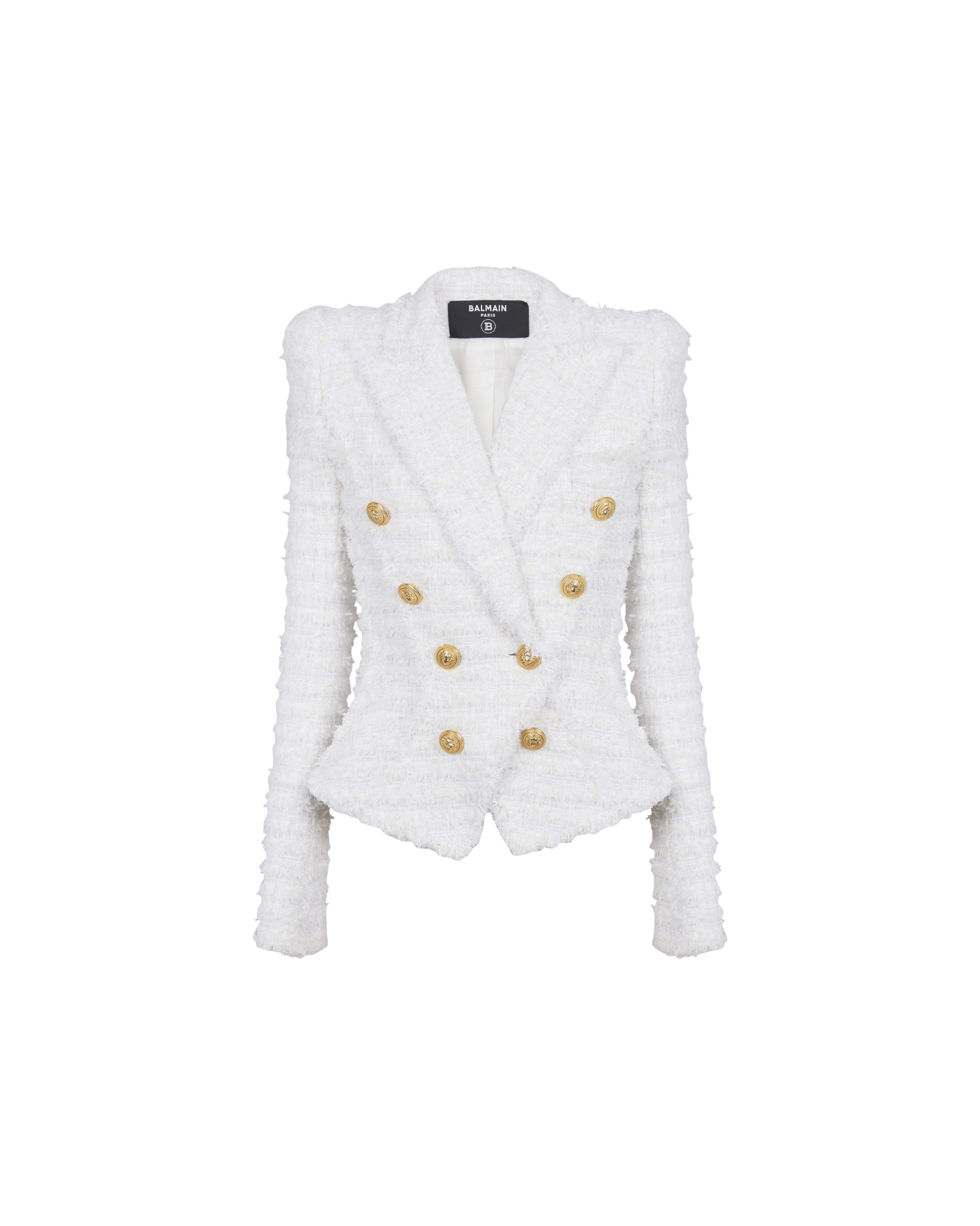 BALMAIN TWEED RUFFLED BLAZER WHITE – mania-k webshop BALMAIN TWEED RUFFLED BLAZER WHITE – mania-k webshop
